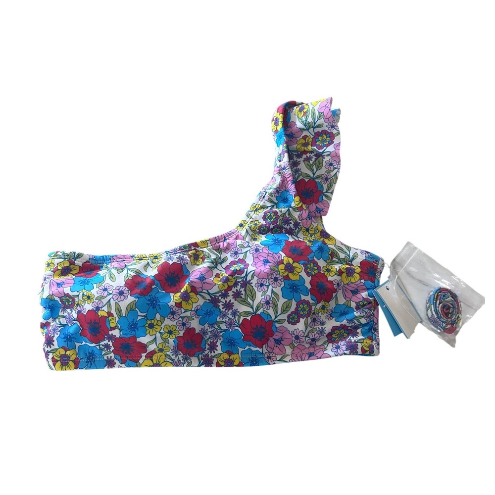 Draper James Floral One Shoulder Ruffle Bikini‎ Top UPF 50+ Large Multicolor NEW